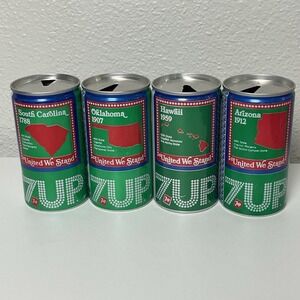 7up United We Stand Soda Pop 4 Cans Hawaii Arizona Oklahoma South Carolina VTG
